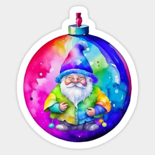 Rainbow Gnome on a Christmas Bauble Sticker